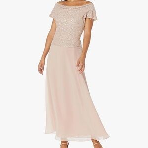 Blush Cowl Neck Flutter Sleeve Maxi Gown